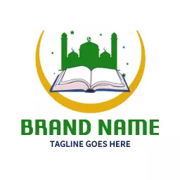 Islamic Green Mosque and Quran Design with Crescent Icon Logo Template