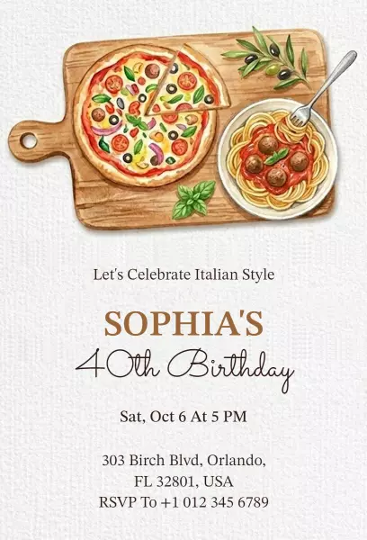 Italian Culinary Celebration 40th Birthday Invitation Template