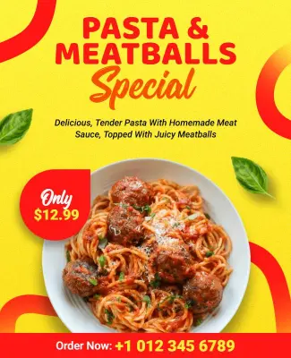 Italian Pasta and Meatballs Special Offer Poster Template