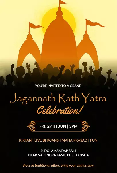 Jagannath Rath Yatra Festive Celebration Invitation Template