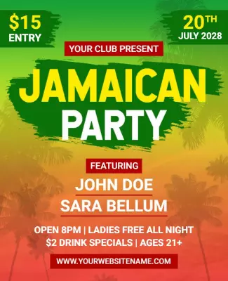 Vibrant Tropical Jamaican Party Celebration Flyer Template