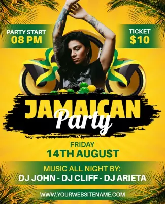 Lively Yellow Jamaican Music Dance Party Flyer Template