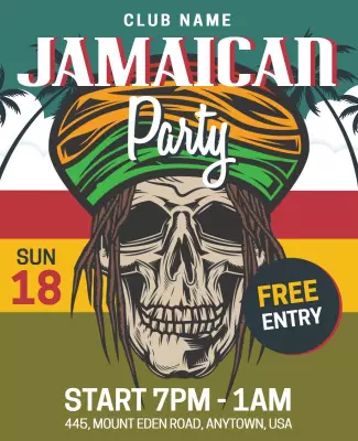 Vibrant Jamaican Themed Skull Party Flyer Template