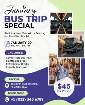 January Bus Trip Travel Adventure Flyer Template
