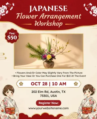 Japanese Flower Arrangement Workshop Poster Template