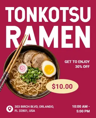 Japanese Tonkotsu Ramen Restaurant Promotion Typography Poster Template