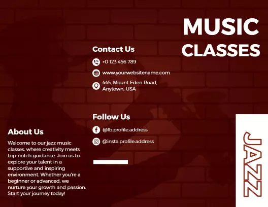 Jazz Music Classes Inspiring Talent Development Brochure Template