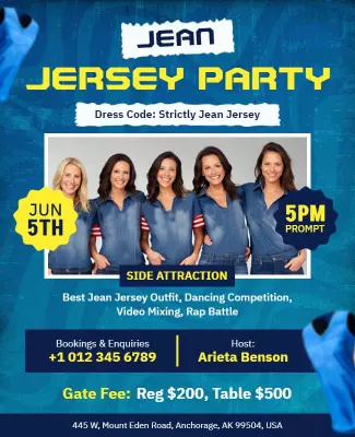 Jean Themed Jersey Party Flyer Template