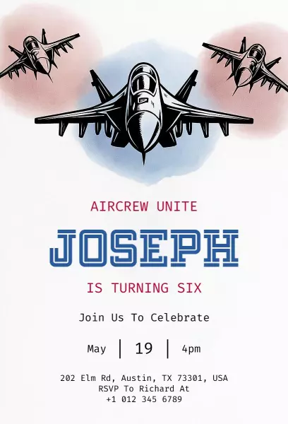 Jet Fighter Themed Birthday Celebration Invitation Template