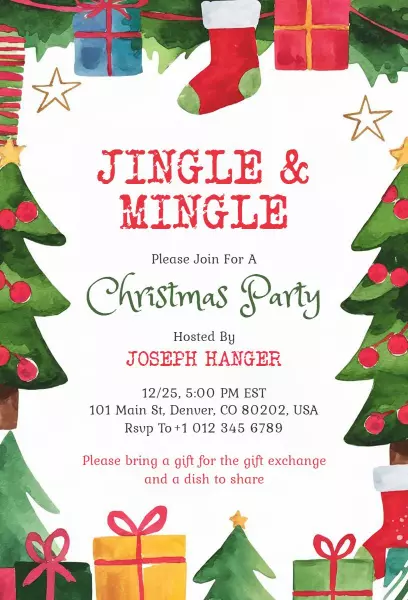 Jingle Mingle Festive Christmas Party Celebration Invitation Template