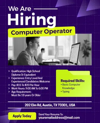 Job Recruitment for Computer Operator Advertisement Flyer Template