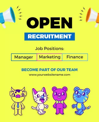 Job Recruitment Opportunities Cartoon Character Flyer Template