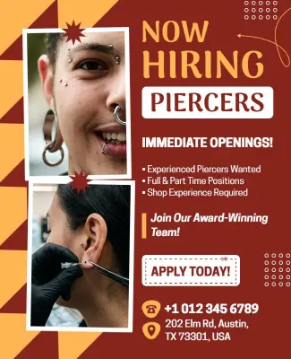 Job Vacancy for Piercing Specialists Flyer Template