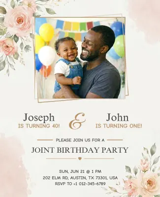 Joint Father and Son Birthday Party Invitation Flyer Template