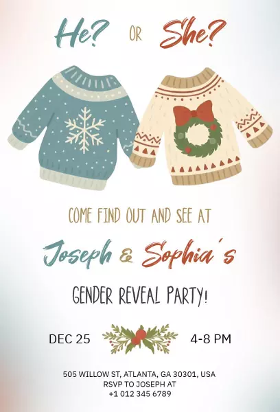 Jolly Christmas Gender Reveal Celebration Invitation Template