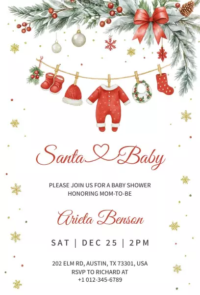 Jolly Santa Baby Shower Celebration Invitation Template