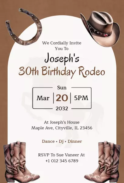 Joseph's 30th Rodeo Themed Birthday Celebration Invitation Template