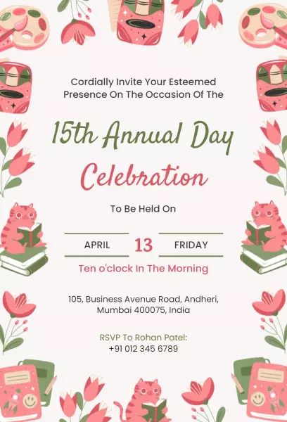Joyful 15th Annual Day Celebration Invitation Template
