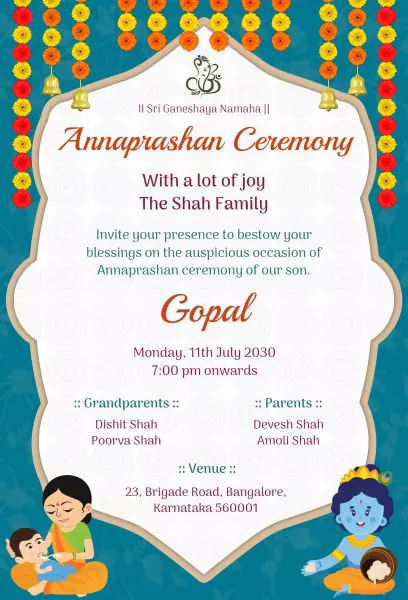 Joyful Annaprashan Ceremony Family Celebration Invitation Template