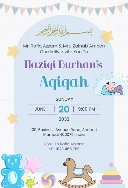 Joyful Aqiqah Ceremony Celebration Baby Naming Invitation Template