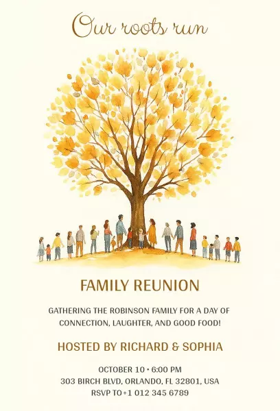 Joyful Autumn Family Reunion Gathering Invitation Template
