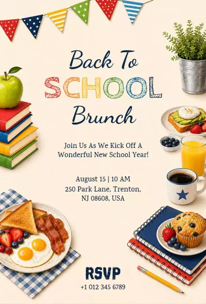 Joyful Back To School Brunch Celebration Invitation Template