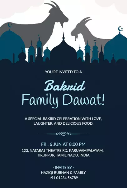 Joyful Bakrid Family Dawat Celebration Invitation Template