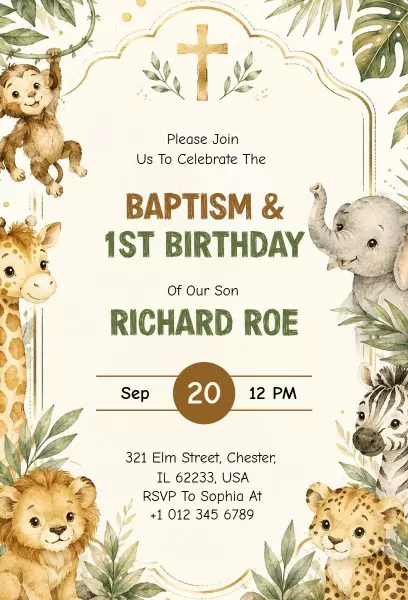 Joyful Baptism and 1st Birthday Celebration Invitation Template