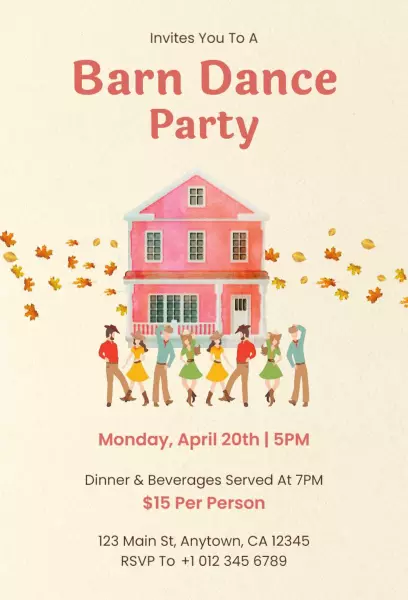 Joyful Barn Dance Party Celebration Invitation Template