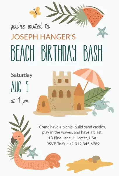 Joyful Beach Birthday Bash Celebration Invitation Template