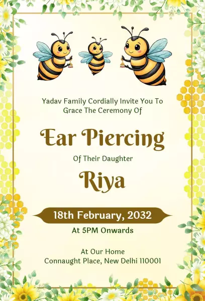 Joyful Bee-Themed Ear Piercing Ceremony Invitation Template