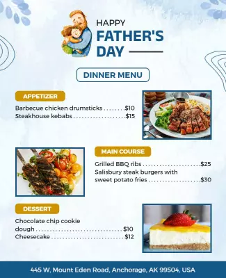 Joyful Blue Father's Day Dinner Menu Poster Template