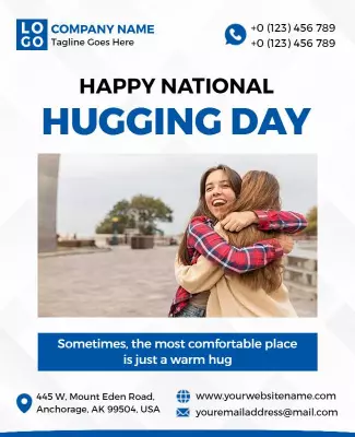 Joyful Blue National Hugging Day Celebration Poster Template