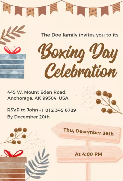 Joyful Boxing Day Celebration Family Festival Invitation Template