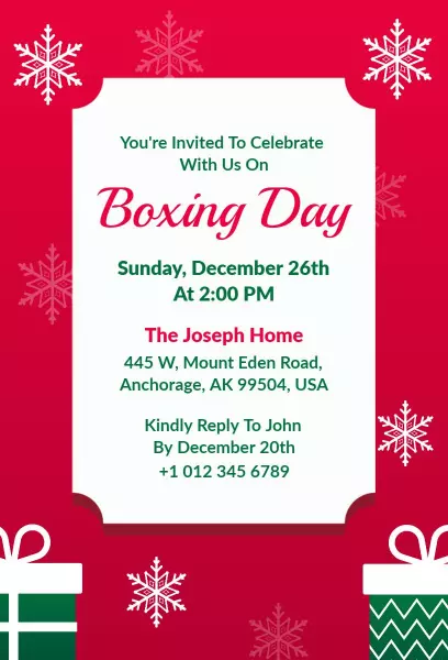 Joyful Boxing Day Holiday Celebration Festival Invitation Template