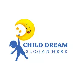 Joyful Child Reaching for a Dreaming Moon Logo Template