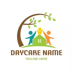 Joyful Children Playing Together Colorfully at Daycare Logo Template