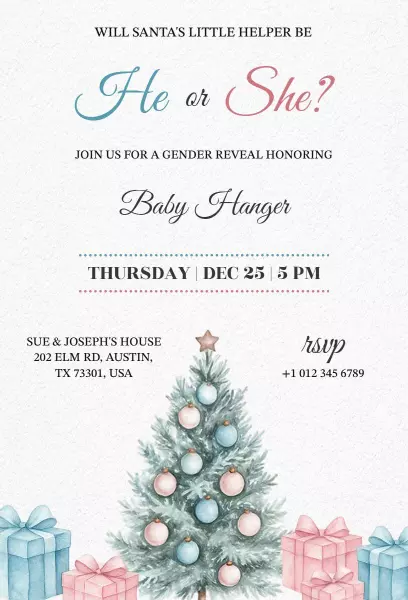 Joyful Christmas Baby Gender Reveal Celebration Invitation Template