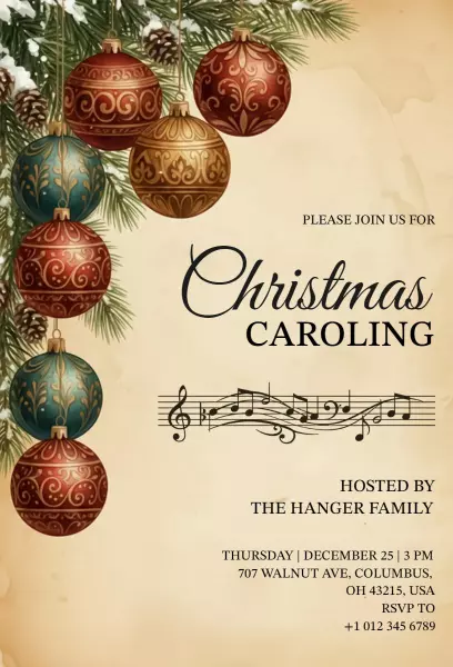 Joyful Christmas Caroling Family Gathering Invitation Template