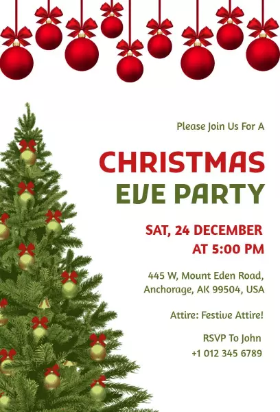 Joyful Christmas Eve Festive Party Celebration Invitation Template