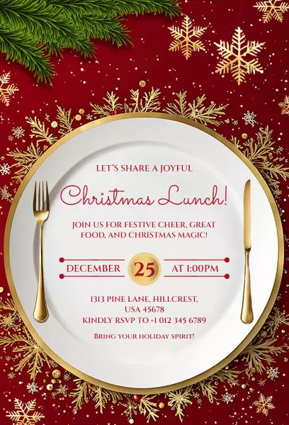 Joyful Christmas Festive Lunch Celebration Invitation Template
