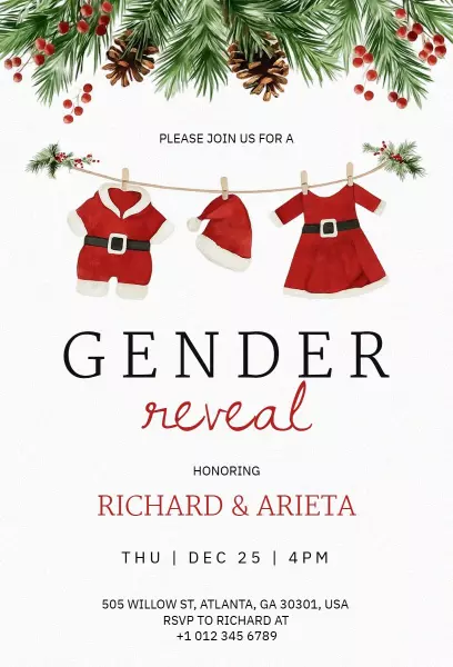 Joyful Christmas Gender Reveal Celebration Invitation Template