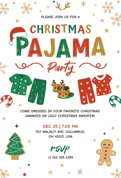 Joyful Christmas Pajama Party Celebration Invitation Template