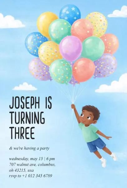 Joyful Colorful Balloon Kids Birthday Celebration Invitation Template