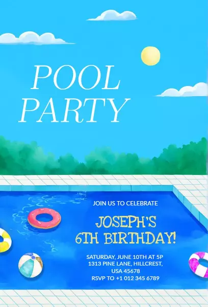 Joyful Colorful Pool Party Birthday Celebration Invitation Template
