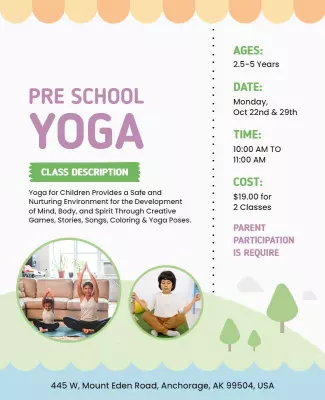 Joyful Colorful Preschool Yoga Class Announcement Poster Template