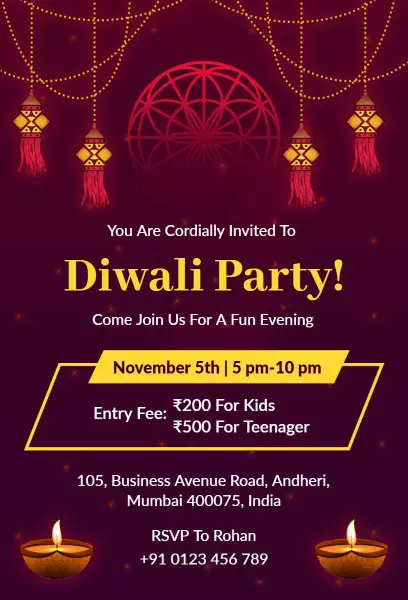 Joyful Diwali Festival Evening Party Celebration Invitation Template