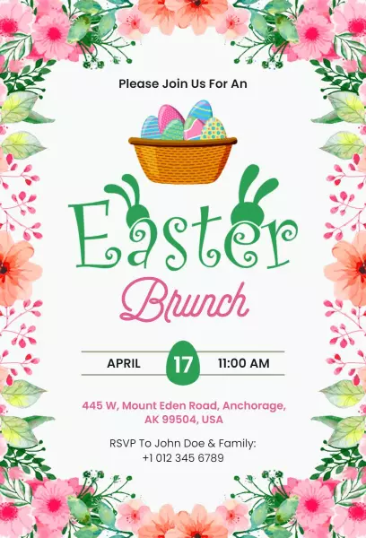 Joyful Easter Brunch Celebration Floral Invitation Template