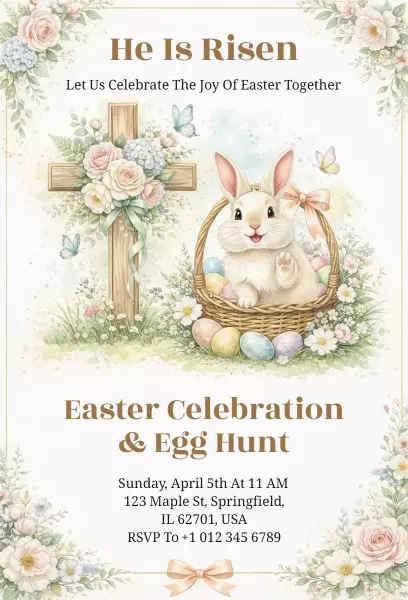 Joyful Easter Celebration Family Egg Hunt Invitation Template