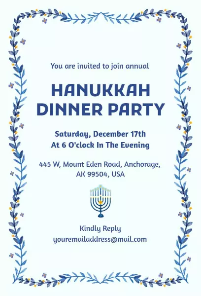 Joyful Family Hanukkah Dinner Party Celebration Invitation Template